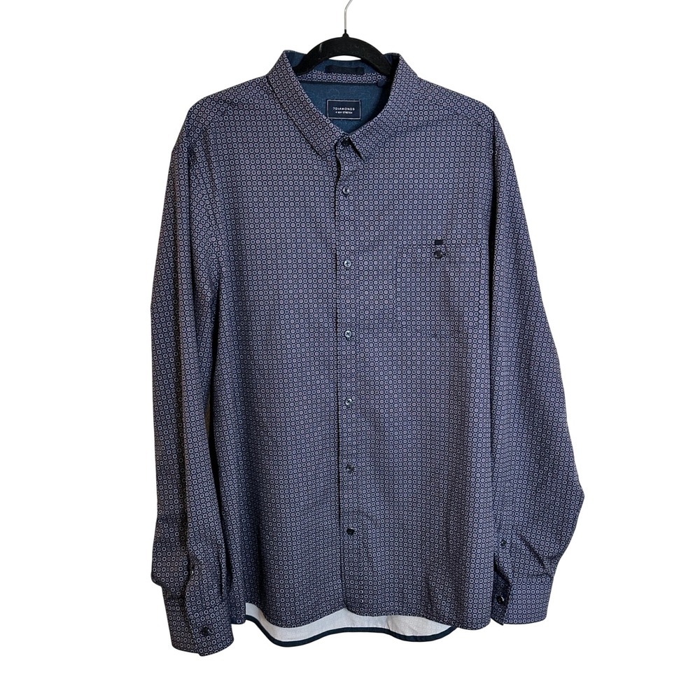 7‎ DIAMONDS 4 Way Stretch Long Sleeve Button Down Shirt Size XXL Blue Medallions